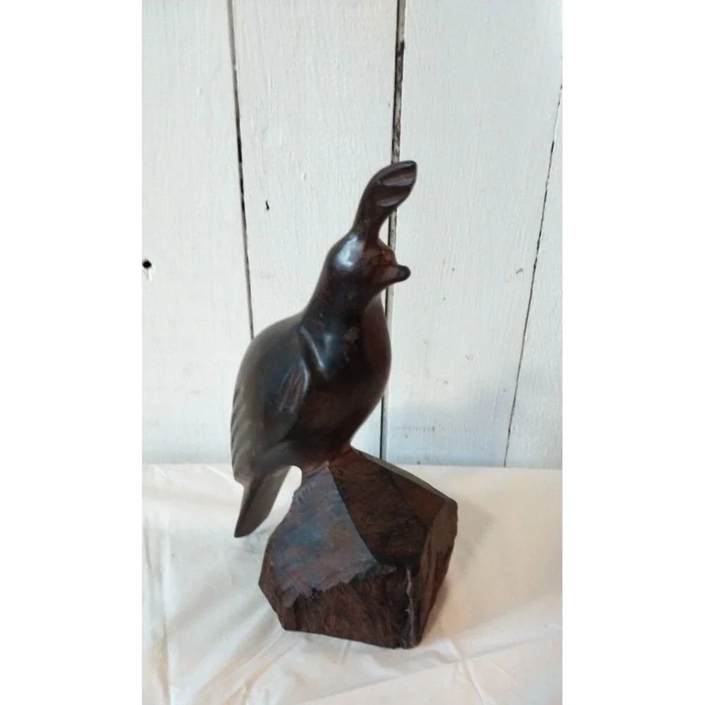 Vintage Hand Carved Quail Brown Iron Wood Sculpture Figurine 10